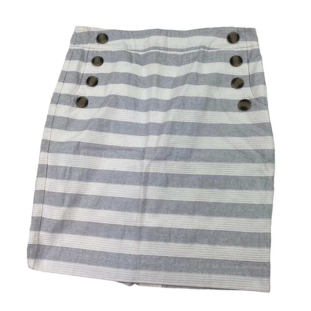 LOFT Women's Striped Cotton Pencil Skirt Ivory Blue Size 4 Nautical‎